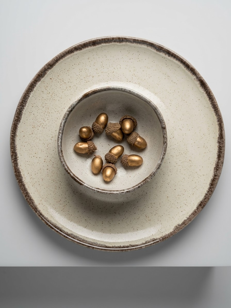 Set cerámico beige — plato y bowl